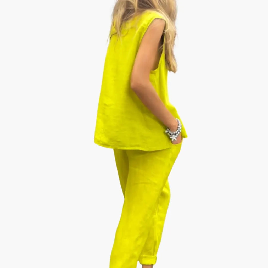 Womenâ€™s two-piece set with sleeveless top and trousers