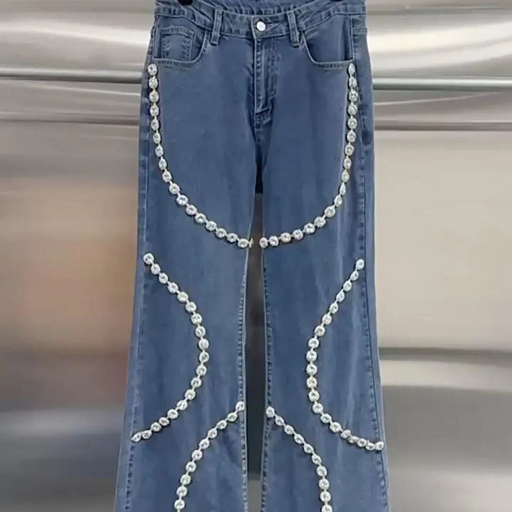 ELOÃ�SA | Damesjeans Met Steentjes En Rechte Pijp â€“ Flatterend, Uniek & Comfortabel!