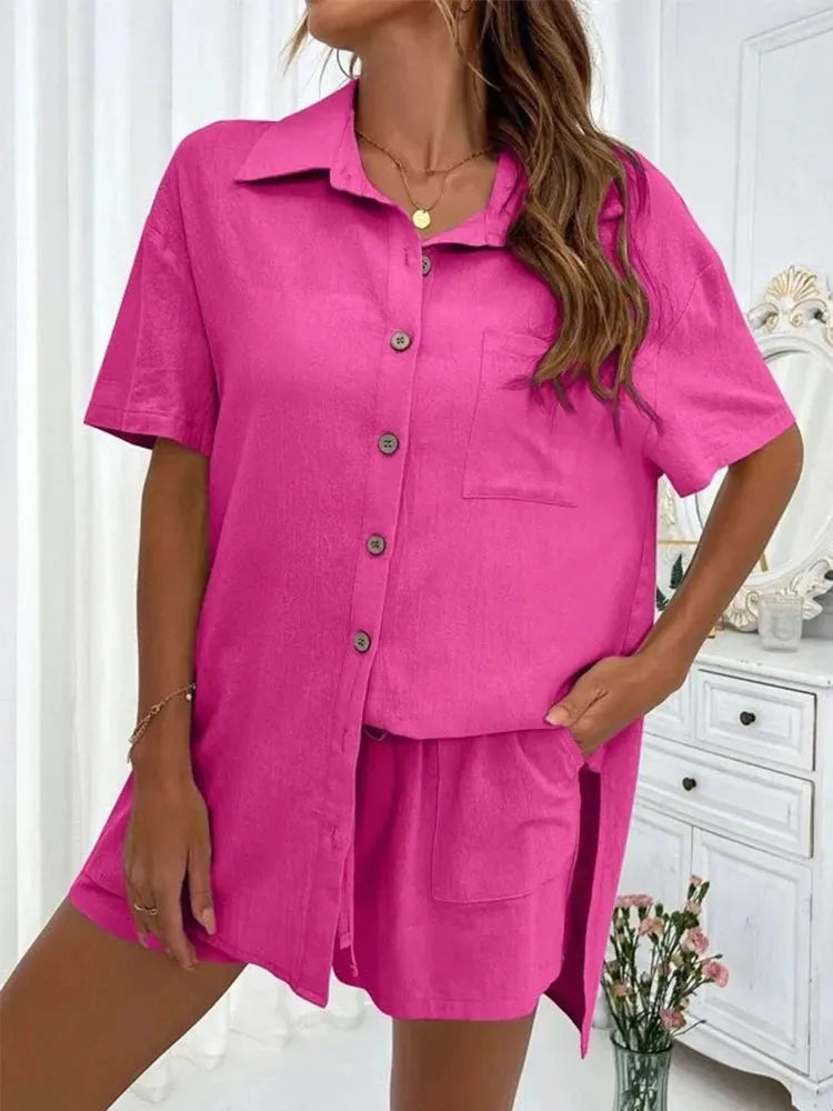 Conjunto Feminino Camisa e Short Liso Casual