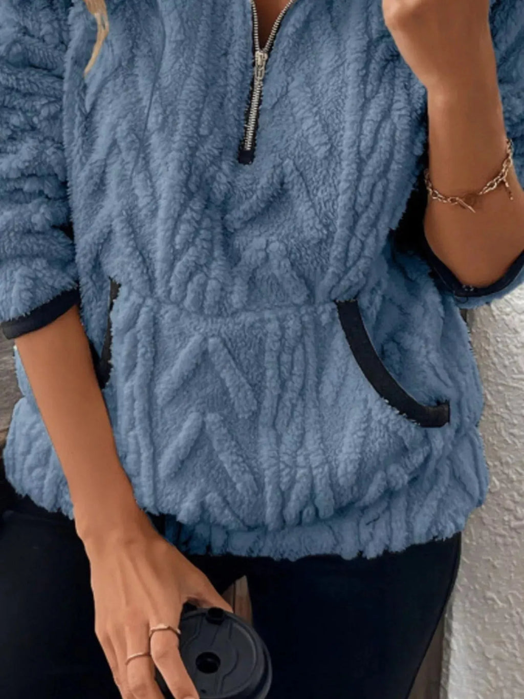 Full Size Sherpa Half Zip Sweatshirt Plus Size