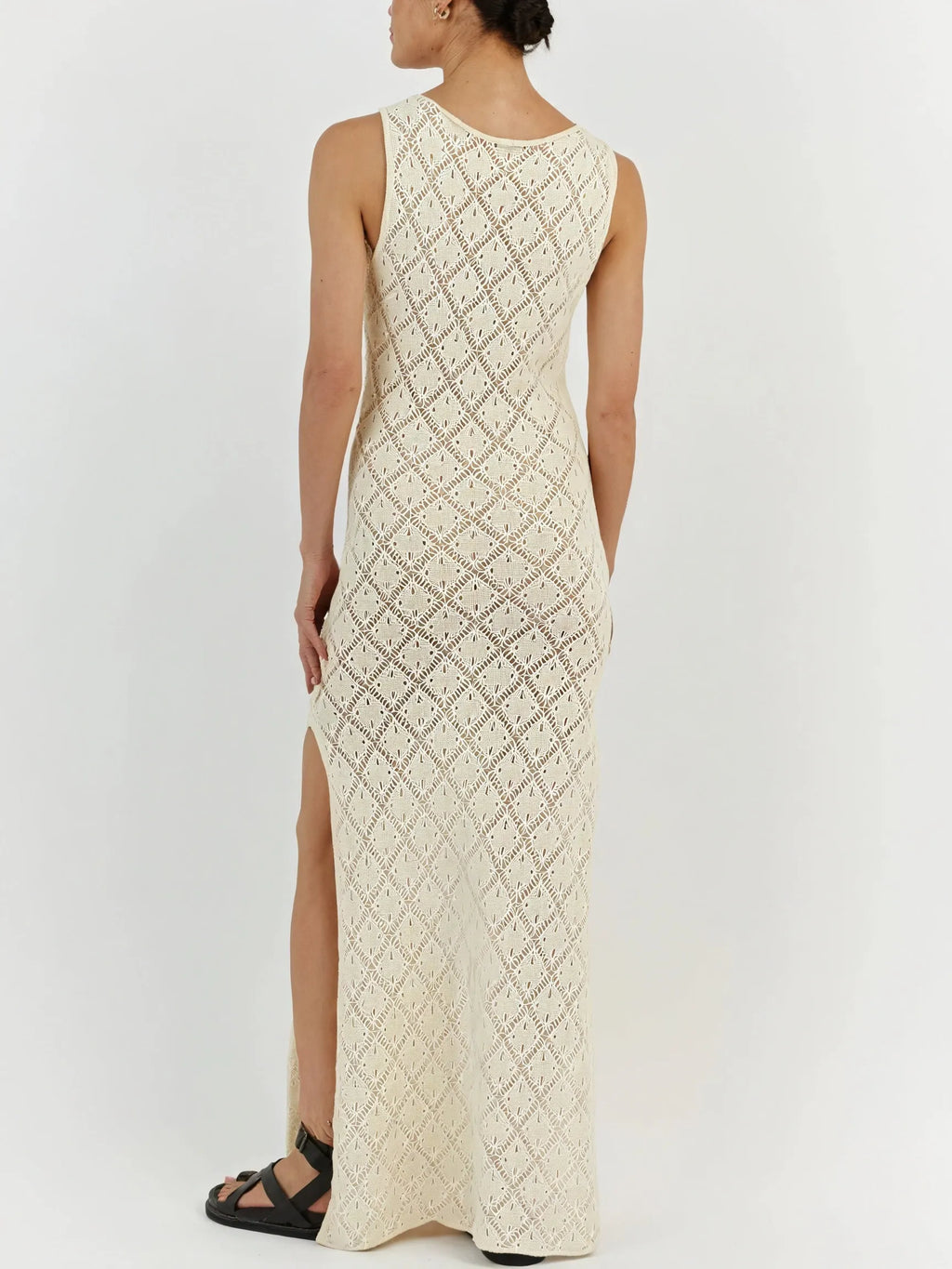 Ärmelloses Lochstrick Maxikleid – Strick-Design
