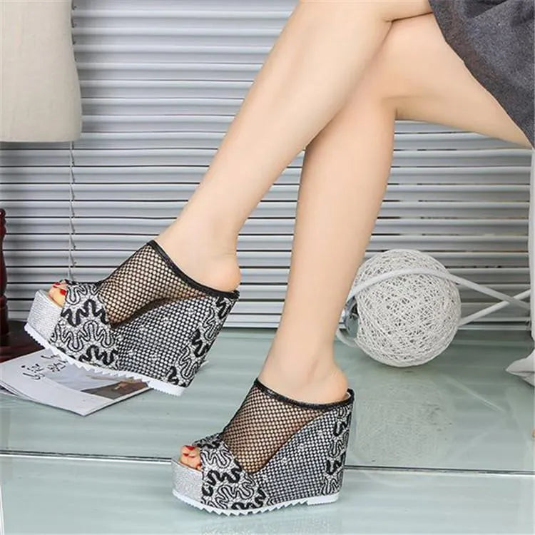 Transparent Mesh Platform Wedge Sandal