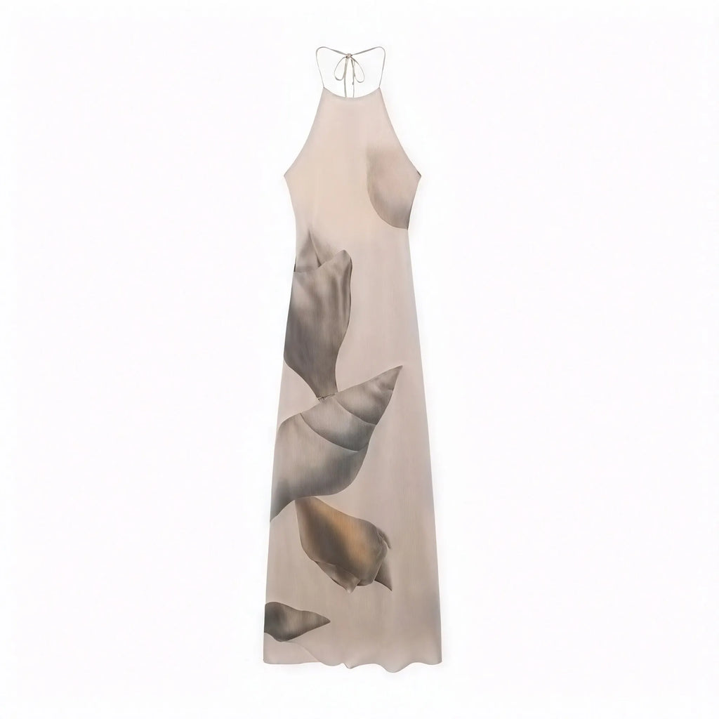 Halterneck Maxikleid – Einzigartiger Print, Strukturiert
