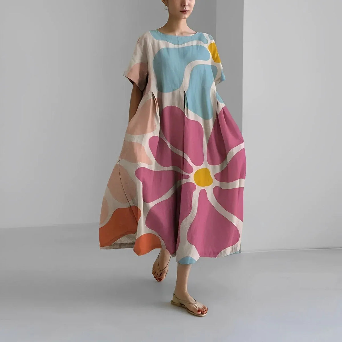 Sofie – Boho-blomstret kjole – Løstsiddende kjole