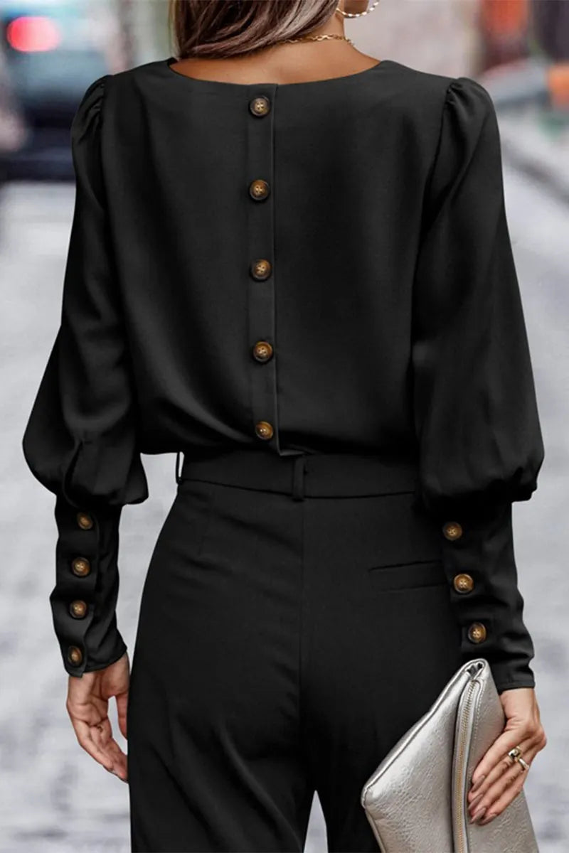 Pamelaâ„¢ - Elegante solide KnÃ¶pfe O-Ausschnitt Tops