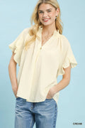 Umgee Textured Ruffle Sleeve Blouse