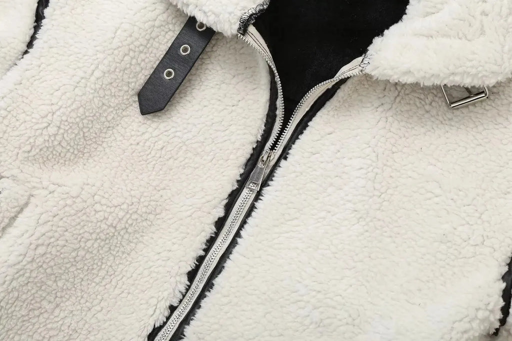 ELIN | Wollen Teddy Jas Voor Dames Met Leren Details â€“ Warm, Stoer & Ideaal Voor Koude Dagen