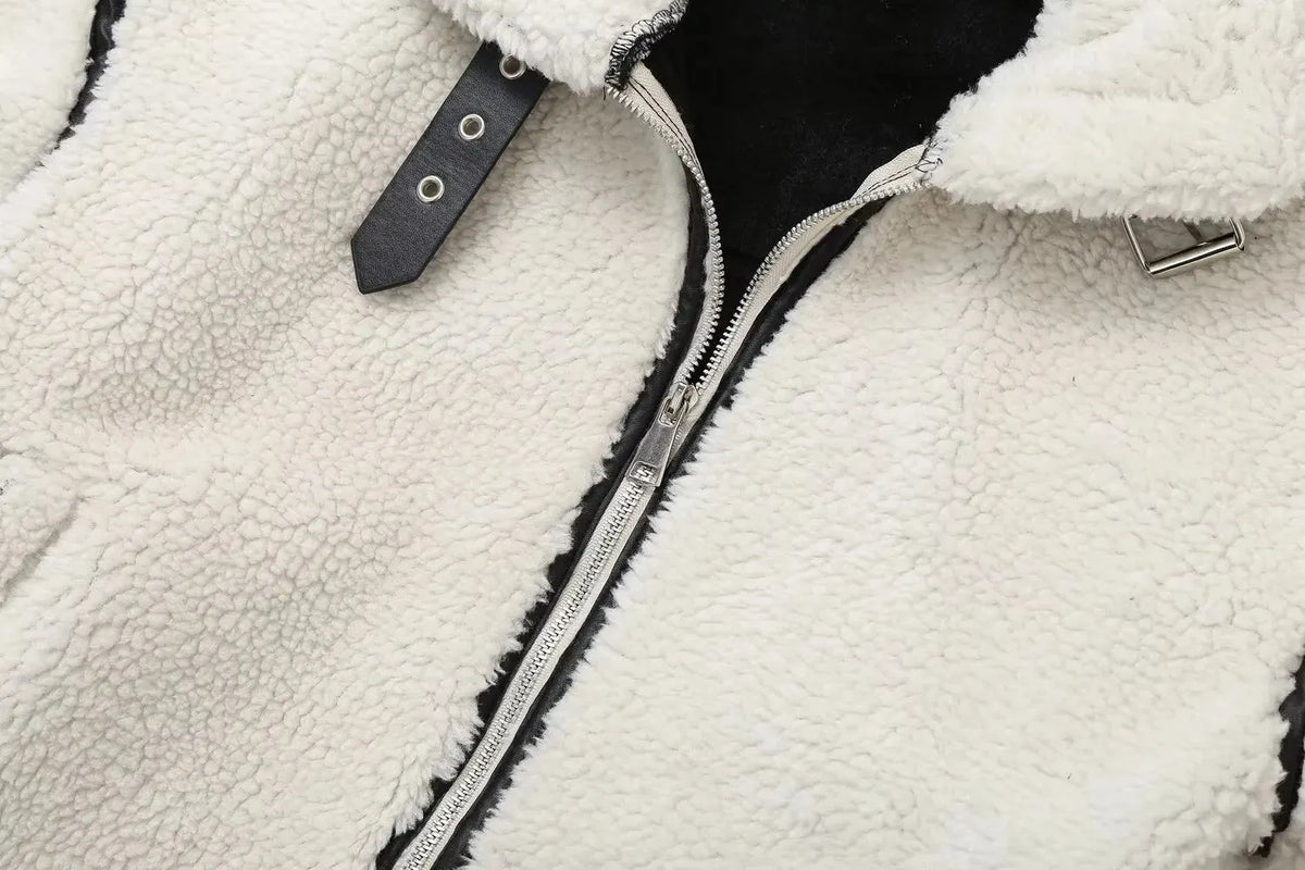 ELIN | Wollen Teddy Jas Voor Dames Met Leren Details â€“ Warm, Stoer & Ideaal Voor Koude Dagen