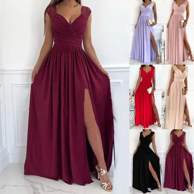 Damen Abendkleid mit elegantem V-Ausschnitt und Rüschendetails