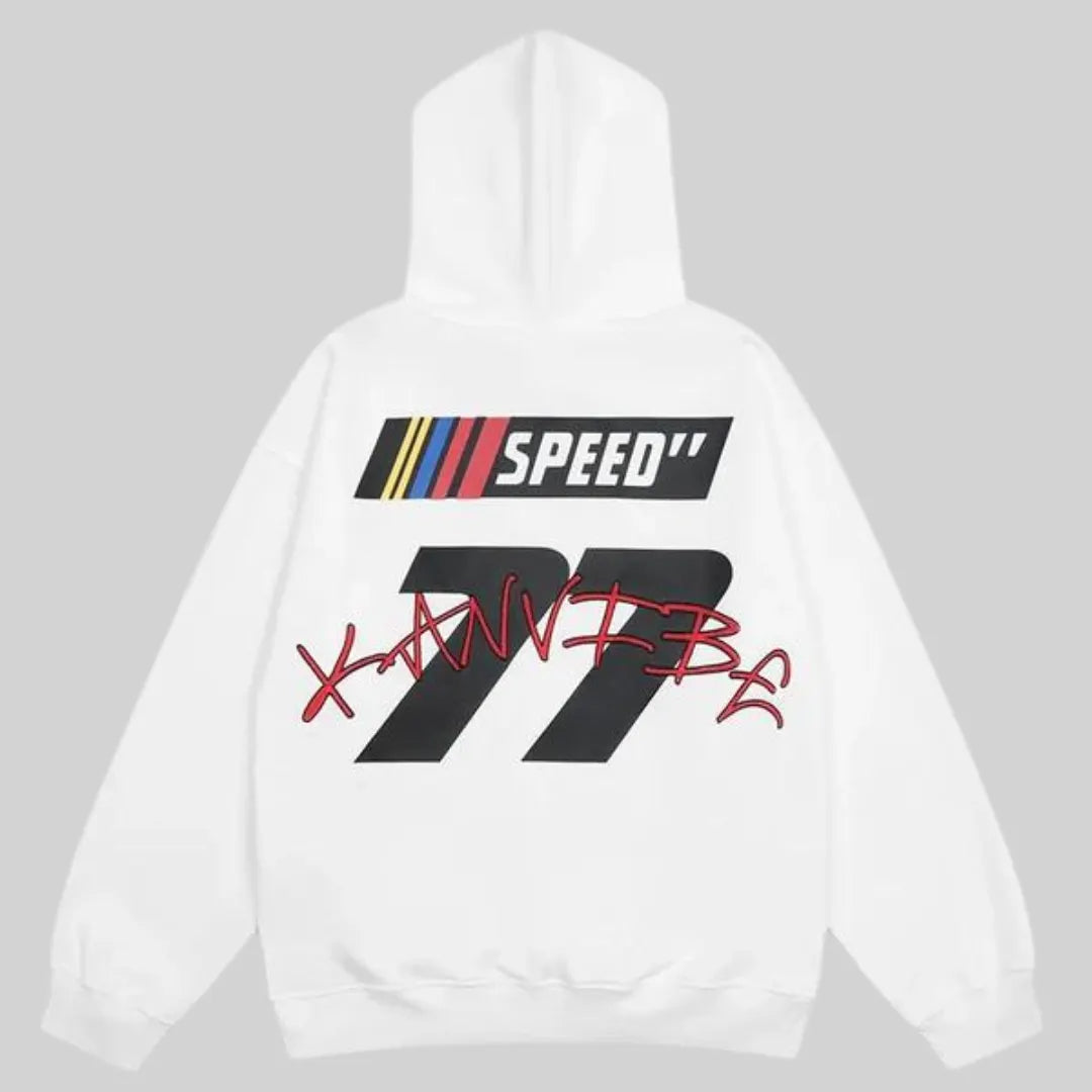Hoodie - Weinlese - Speed Druck Gestickt