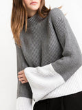 Simple Split-joint Flared Sleeves Sweater Tops