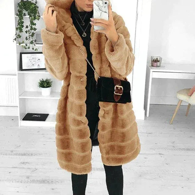 Kapuze Kunstpelz Winterjacke Damenjacke