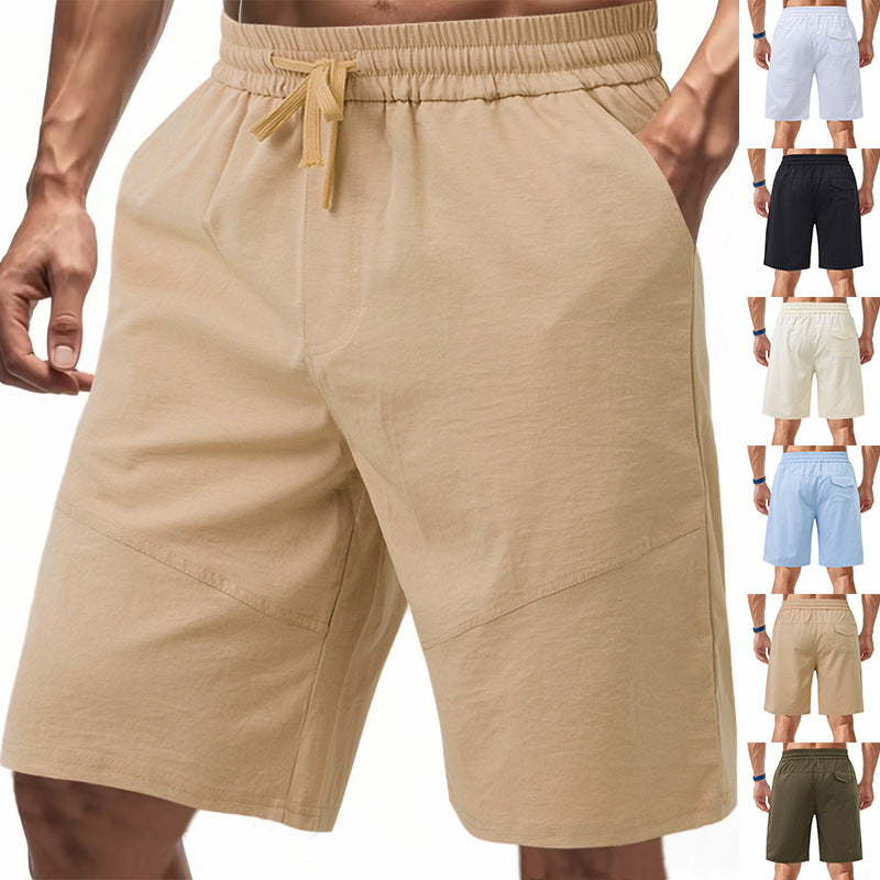 Herren nan knielange Leinenmix-Shorts mit elastischem Kordelzugbund und seitlichen Schubtaschen