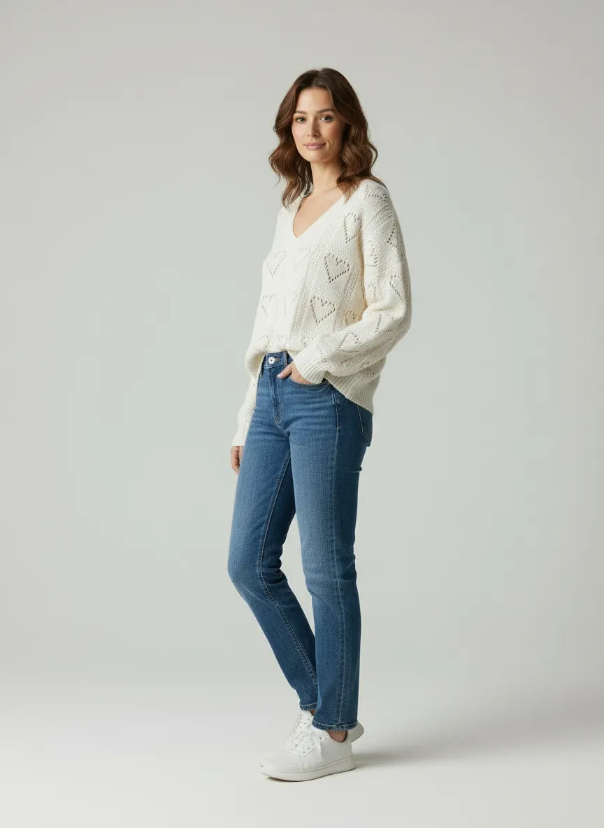 Zeitloser Strickpullover mit Herz-Struktur