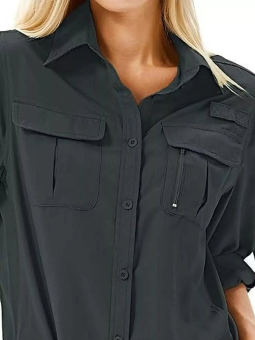 Full Size Roll-Up Sleeve Button Up Shirt Plus Size