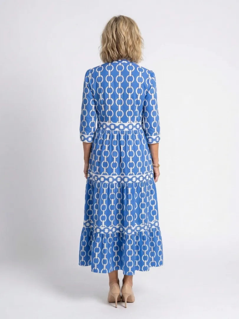 Ysolde | Three-Quarter Sleeve Chain Pattern Midi Dress