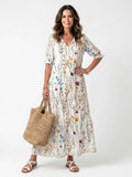 Sylvie | Botanical Print Tassel Tie Midi Dress