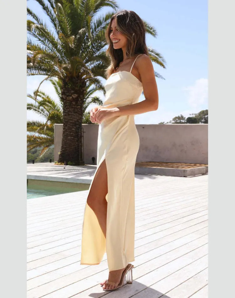 Elegant Women's Dress with Spaghetti Straps and Side Slit
