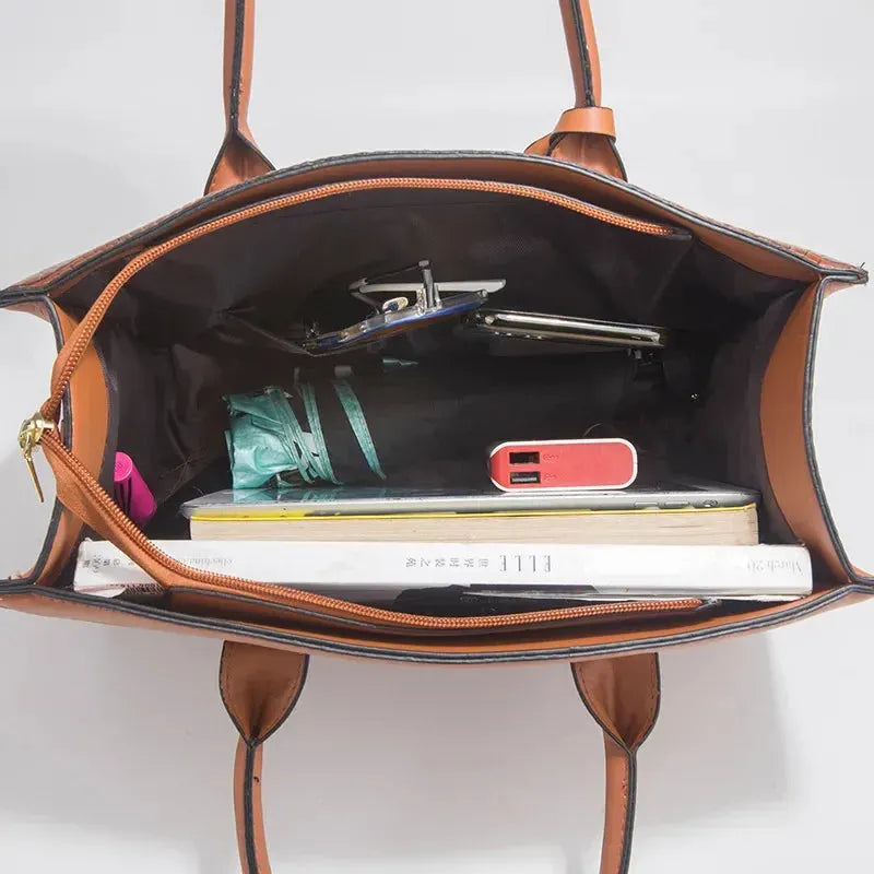 Stella | Elegant håndtaskesæt med krokodilleskindsmønster, pung og clutch
