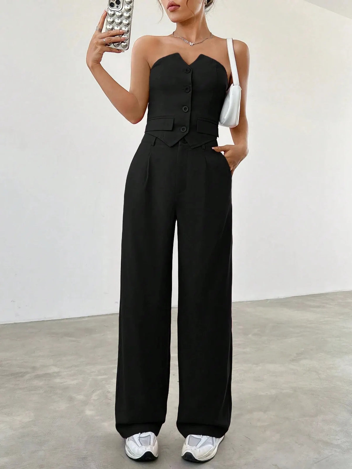 Conjunto Feminino CalÃ§a e Cropped Preto