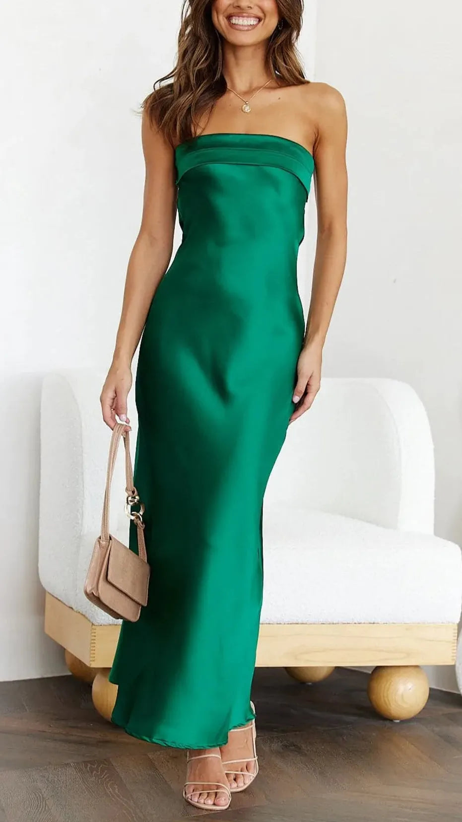 Rifka | Strapless Maxi Gala Dress with Satin Look