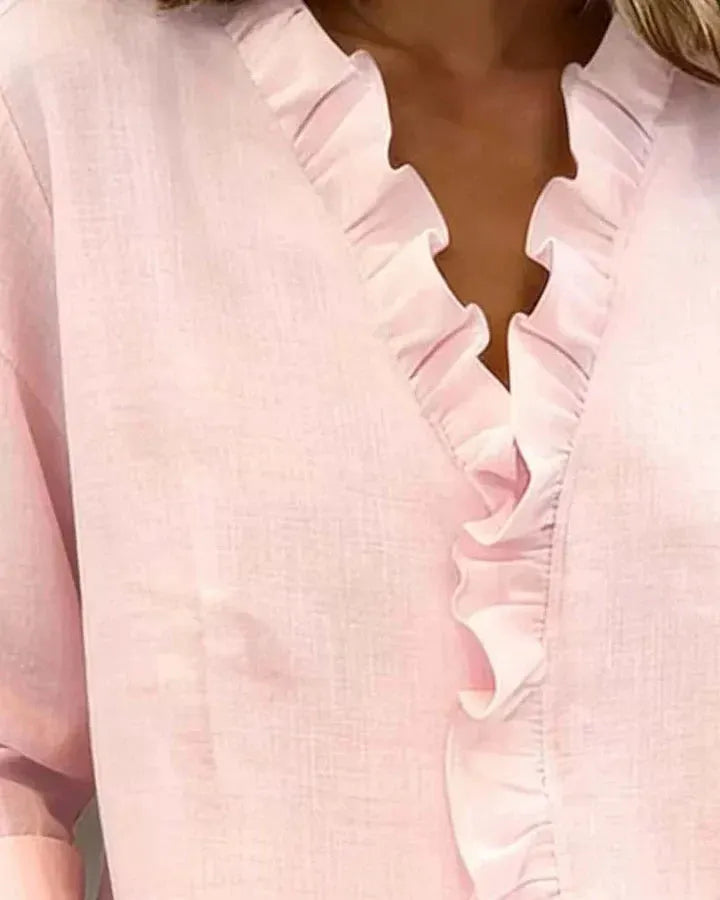 Luchtige Dames Blouse met Ruches V-hals