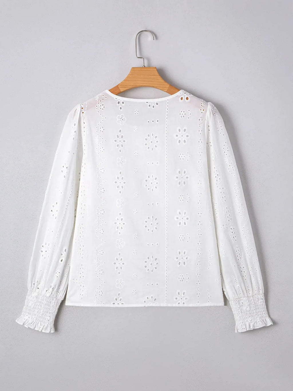 Eyelet Long Sleeve Blouse with Elastic Cuffs