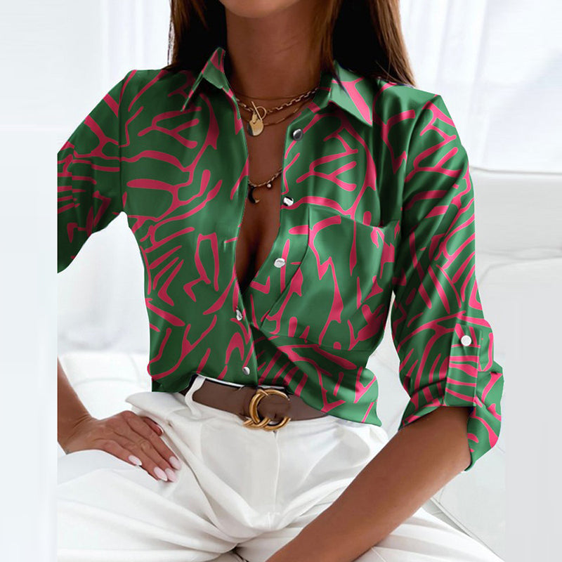 Dames Blouse met Klassieke Kraag en Print