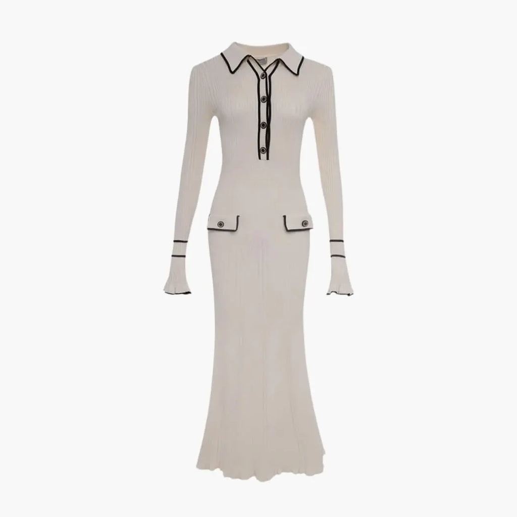 Womenâ€™s Ribbed Midi Dress with Button Placket