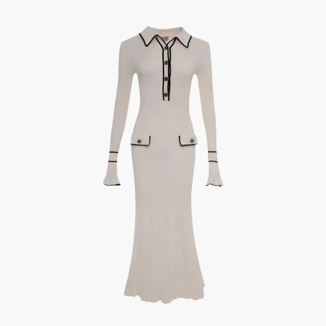 Womenâ€™s Ribbed Midi Dress with Button Placket