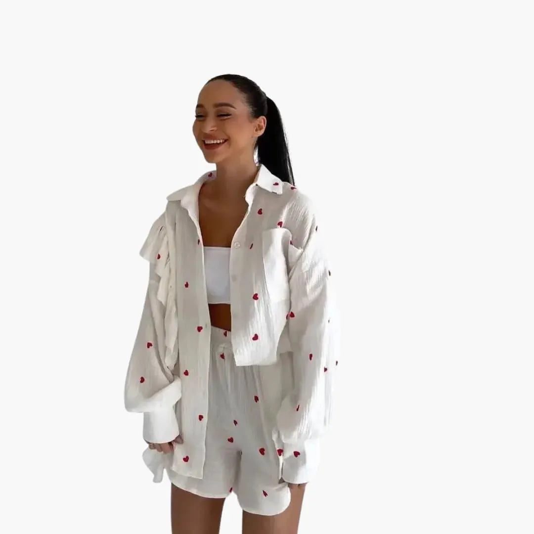 Women's Two-Piece Co-Ord Set with Button-Down Shirt and Shorts