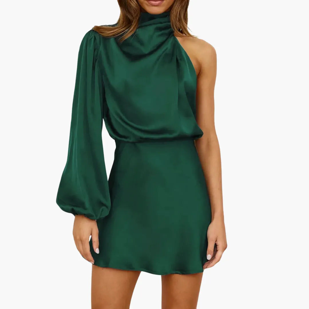 Womenâ€™s Evening Dress with Halterneck and Asymmetric Sleeve