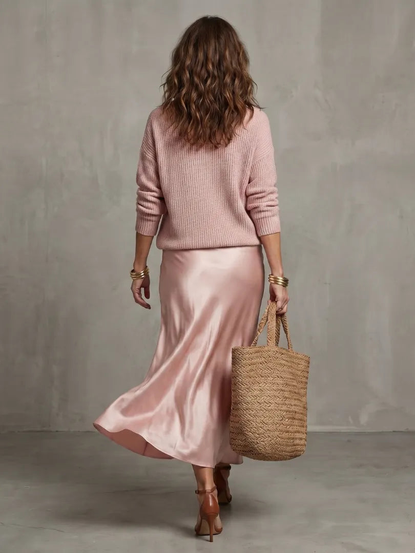 Luciana | Bias Fall Satin Skirt Knit Layer Set