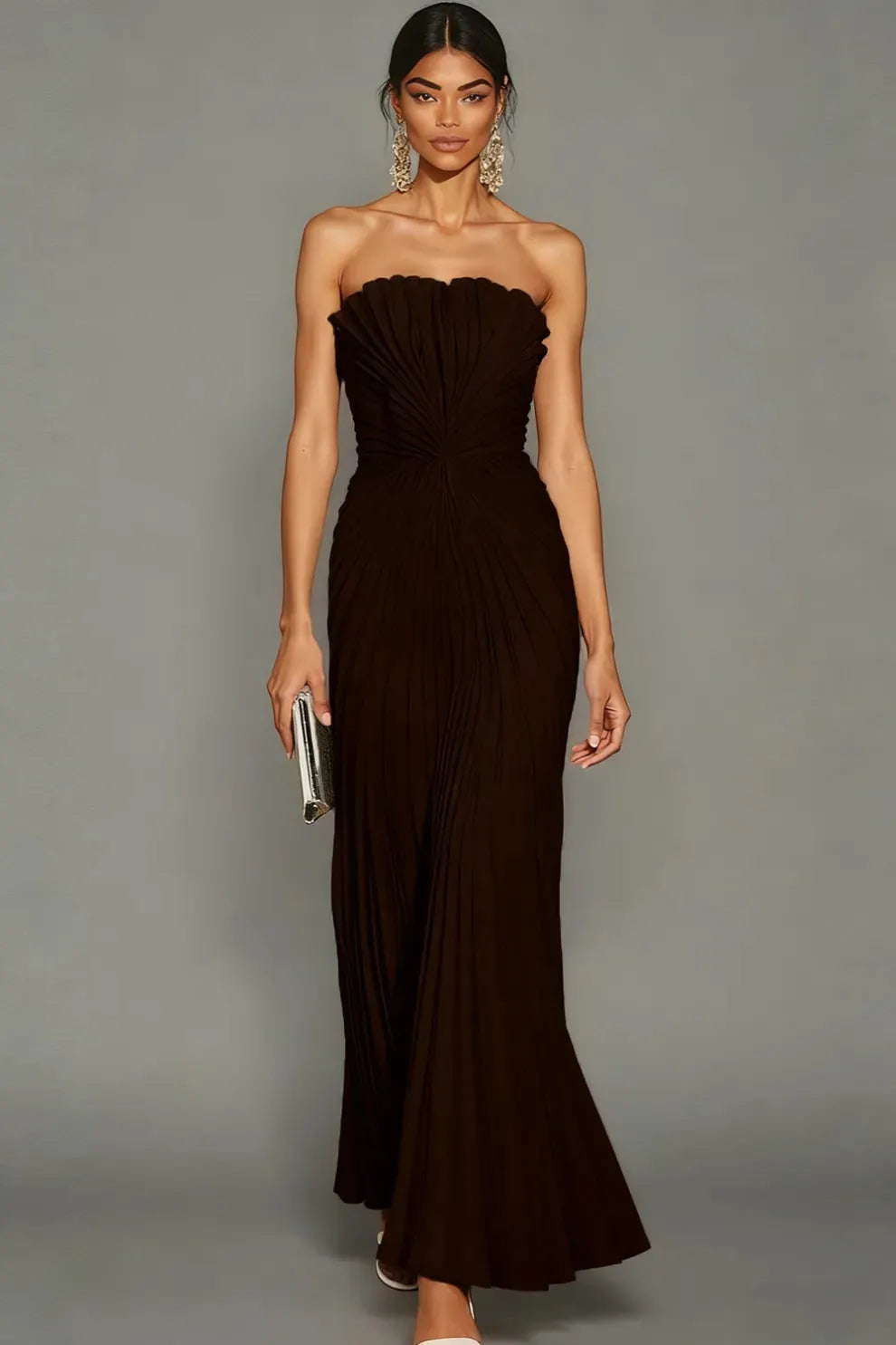 Elegantes, plissiertes, trägerloses Zeremonienkleid für Damen