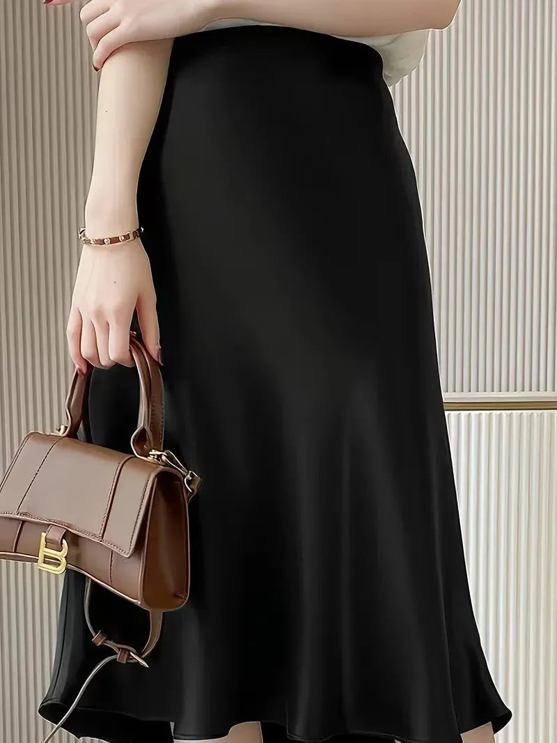 Satin Skirt for Women with High Split and Knot Details
