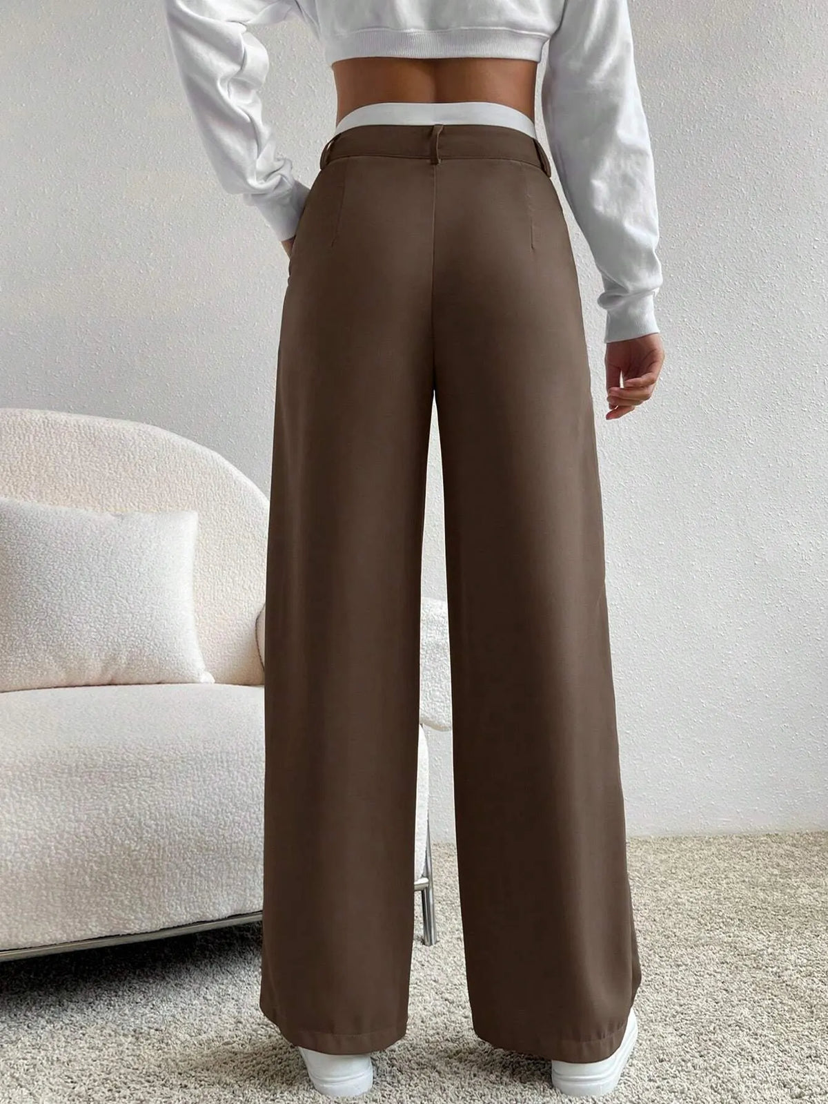 CalÃ§a Feminina Pantalona Paris Marrom com Branco