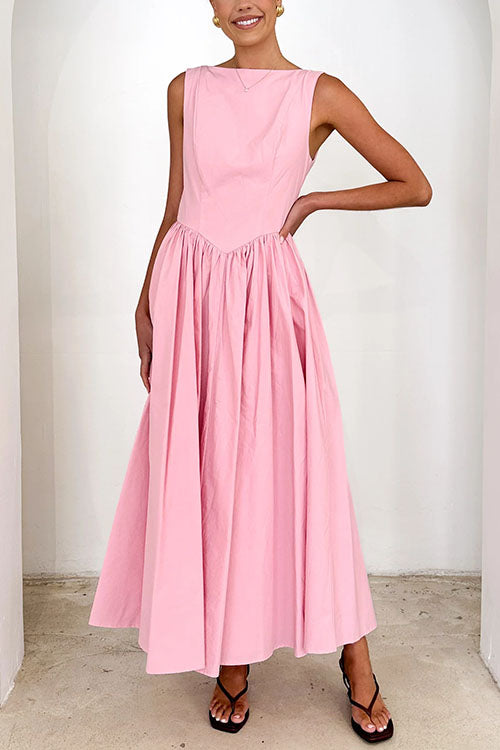 Sleeveless Open Back Swing Midi Dress