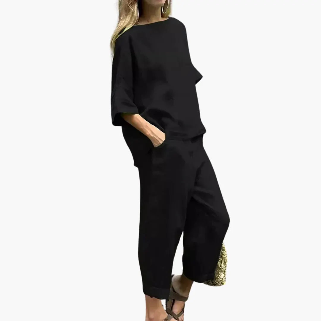 Womenâ€™s Two-Piece Set with Relaxed Top and Cropped Trousers