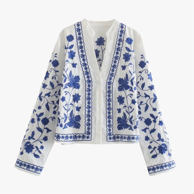 Bohemian Stil Jacke mit Stickerei