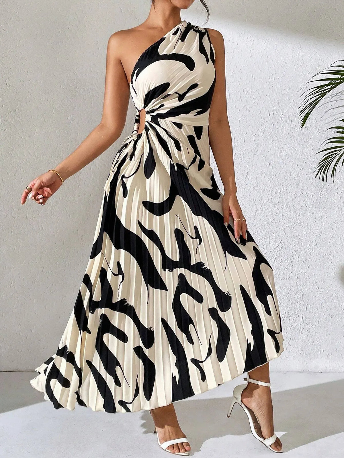 Vestido Midi Branco com Preto Taise