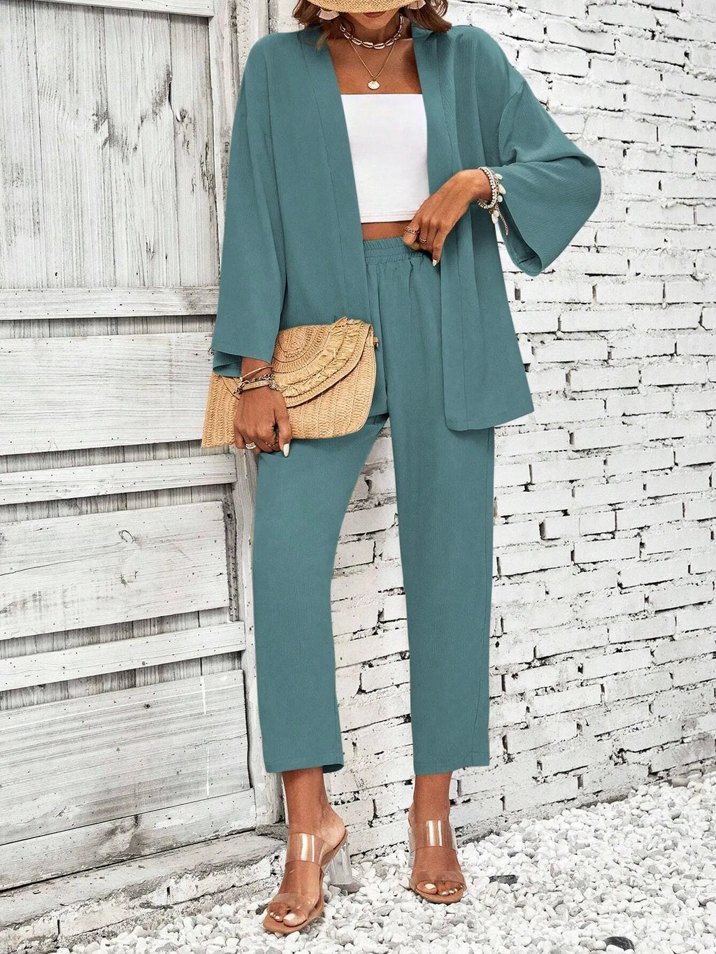 Conjunto Feminino Duas PeÃ§as Com Casaco Aberto Verde