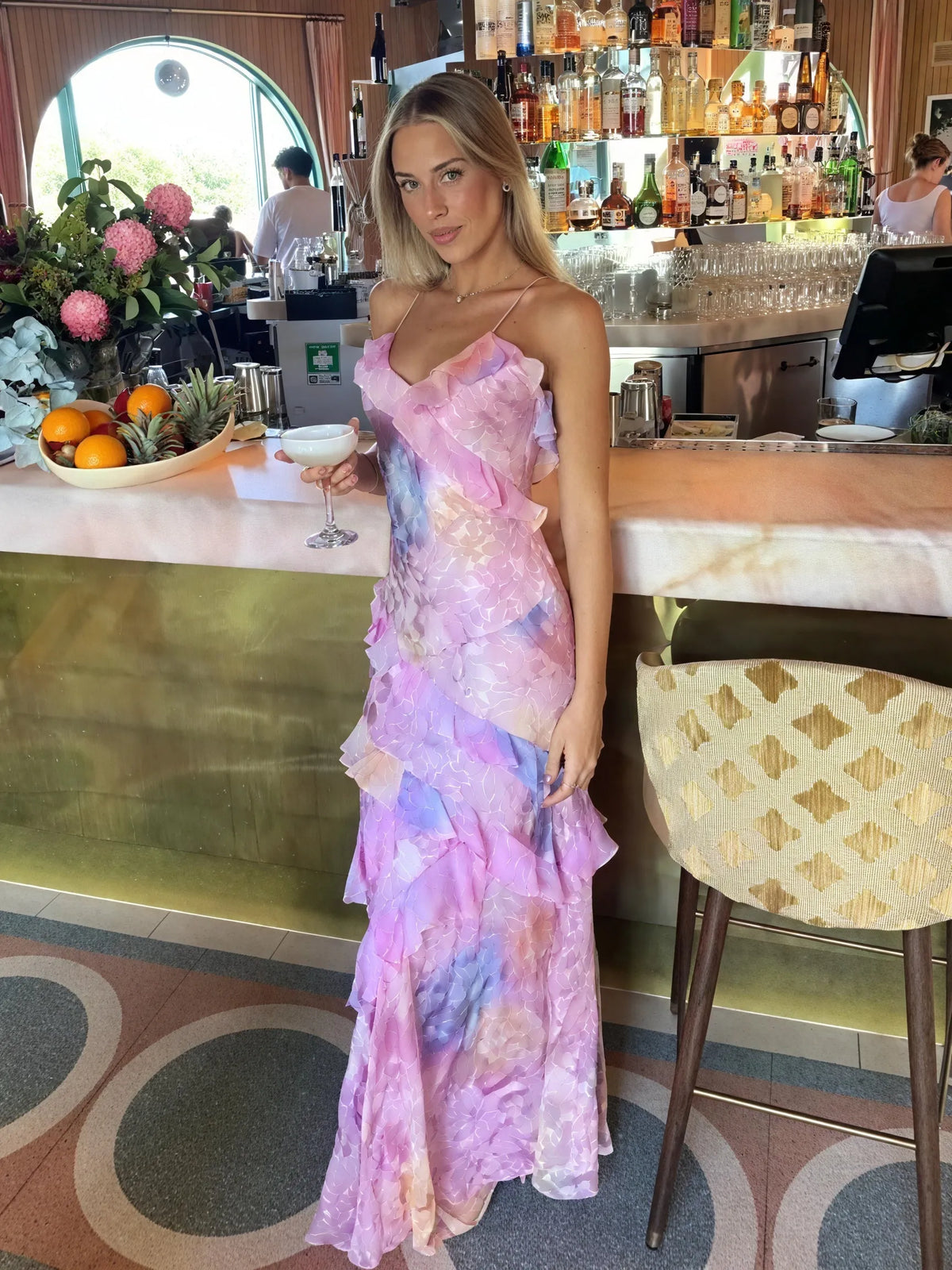 Blumen-Kleid mit Rüschen & Spaghetti-Trägern