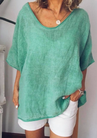 Solid color V-neck short-sleeved plus size women's T-shirt