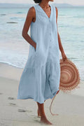 V Neck Sleeveless Beach Midi Dress(7 Colors)
