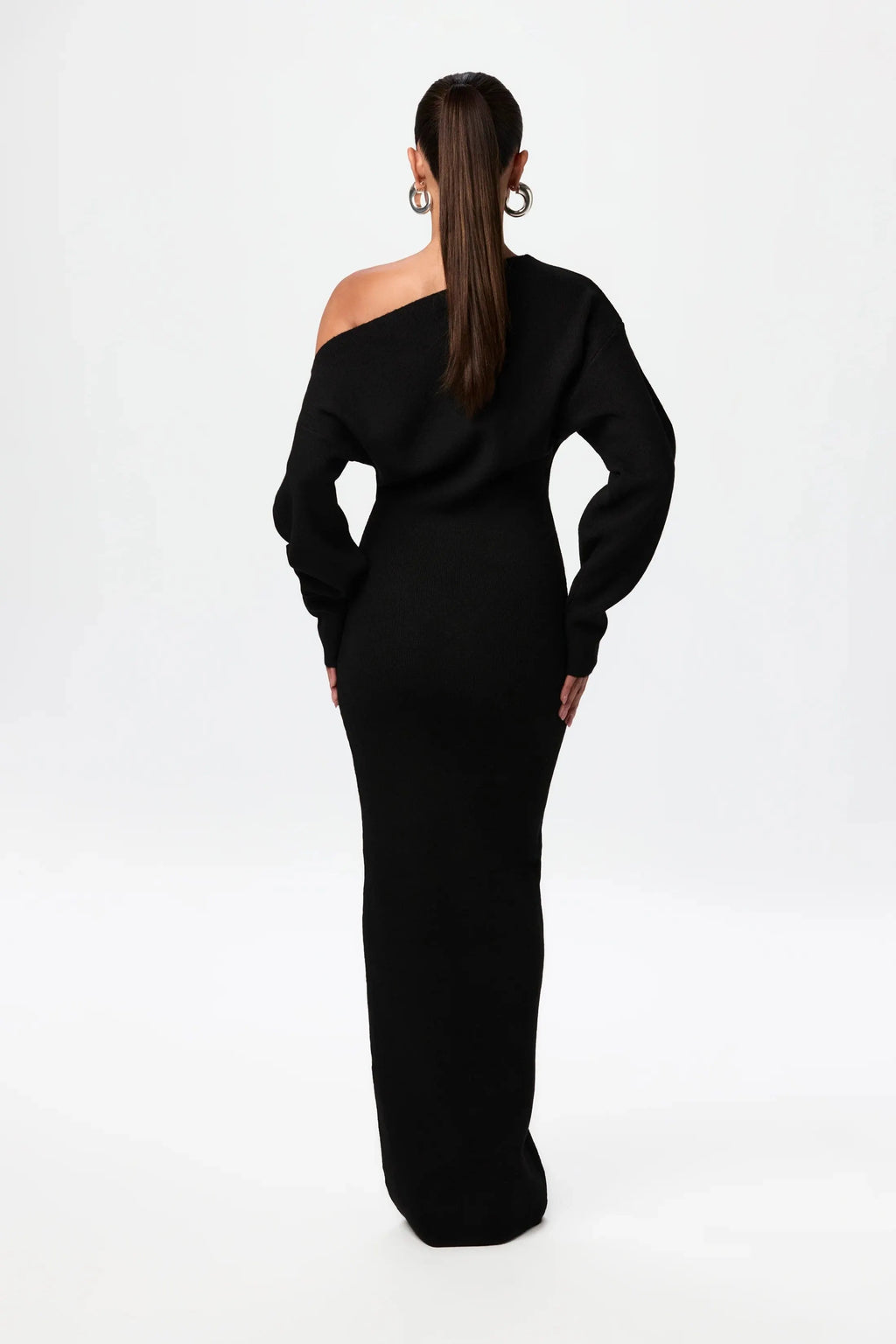 Lange Gebreide Off Shoulder Jurk Voor Dames | Luxe Comfortabele Slim Fit Jurk