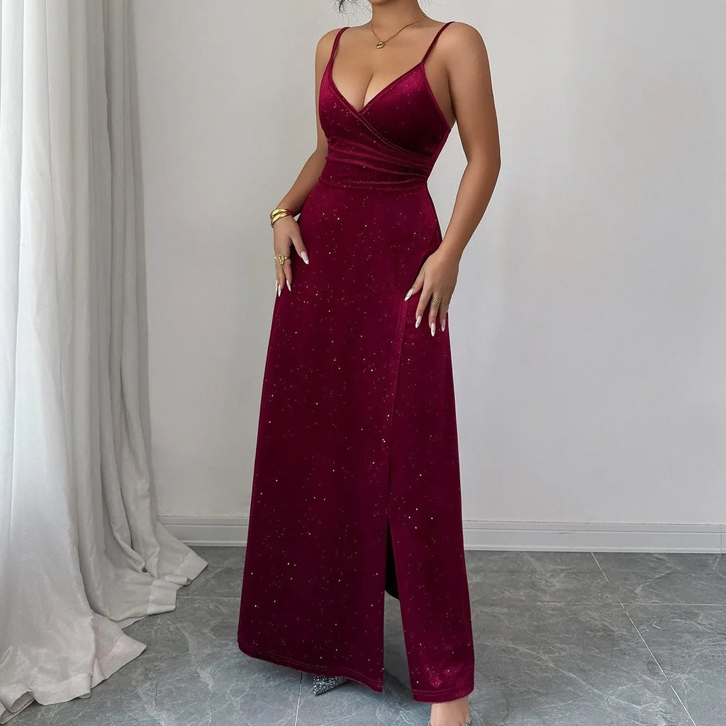 Robe longue scintillante Ã  bretelles de soirÃ©e