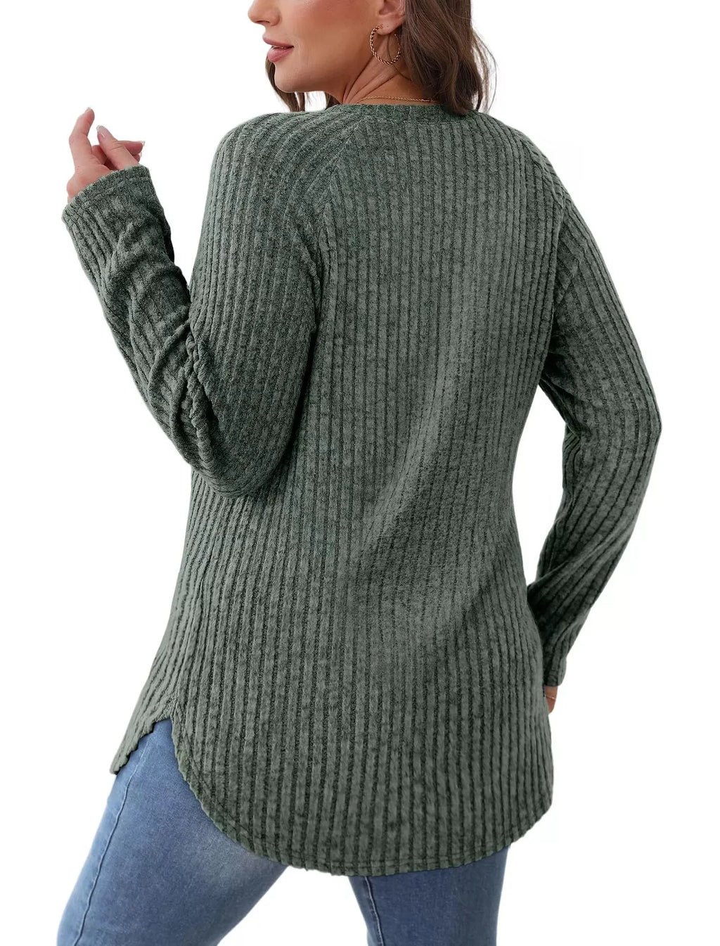 Casual Ribbed Knit Long Sleeve T-Shirt
