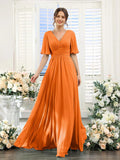 Damen Chiffonkleid mit V-Ausschnitt und fließender Passform