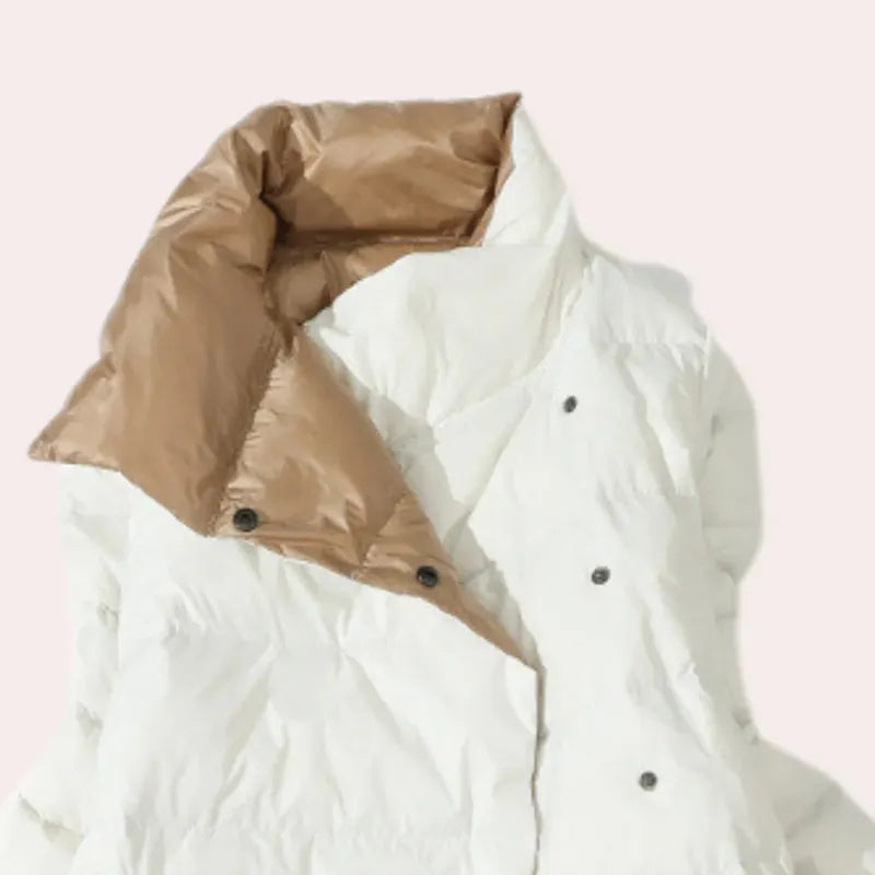 Zweifarbiger Oversized-Puffer-Mantel – Wadenlang