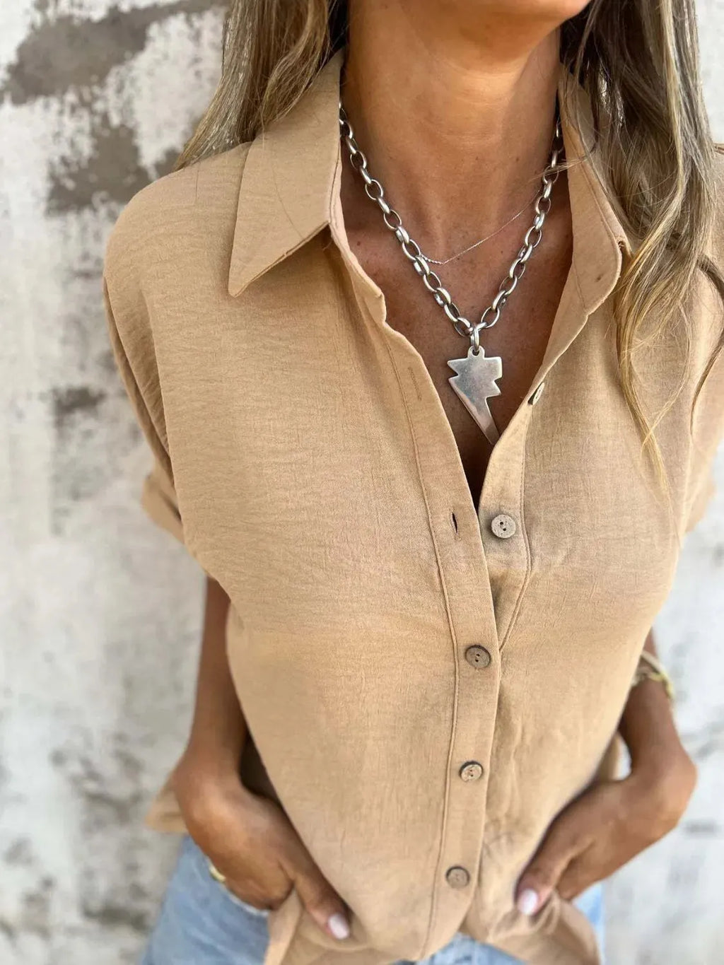 Full Size Collared Neck Half Sleeve Shirt Plus Size